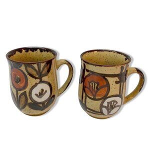 Vintage Brown Speckled Painted Coffee Mugs Pair of 2